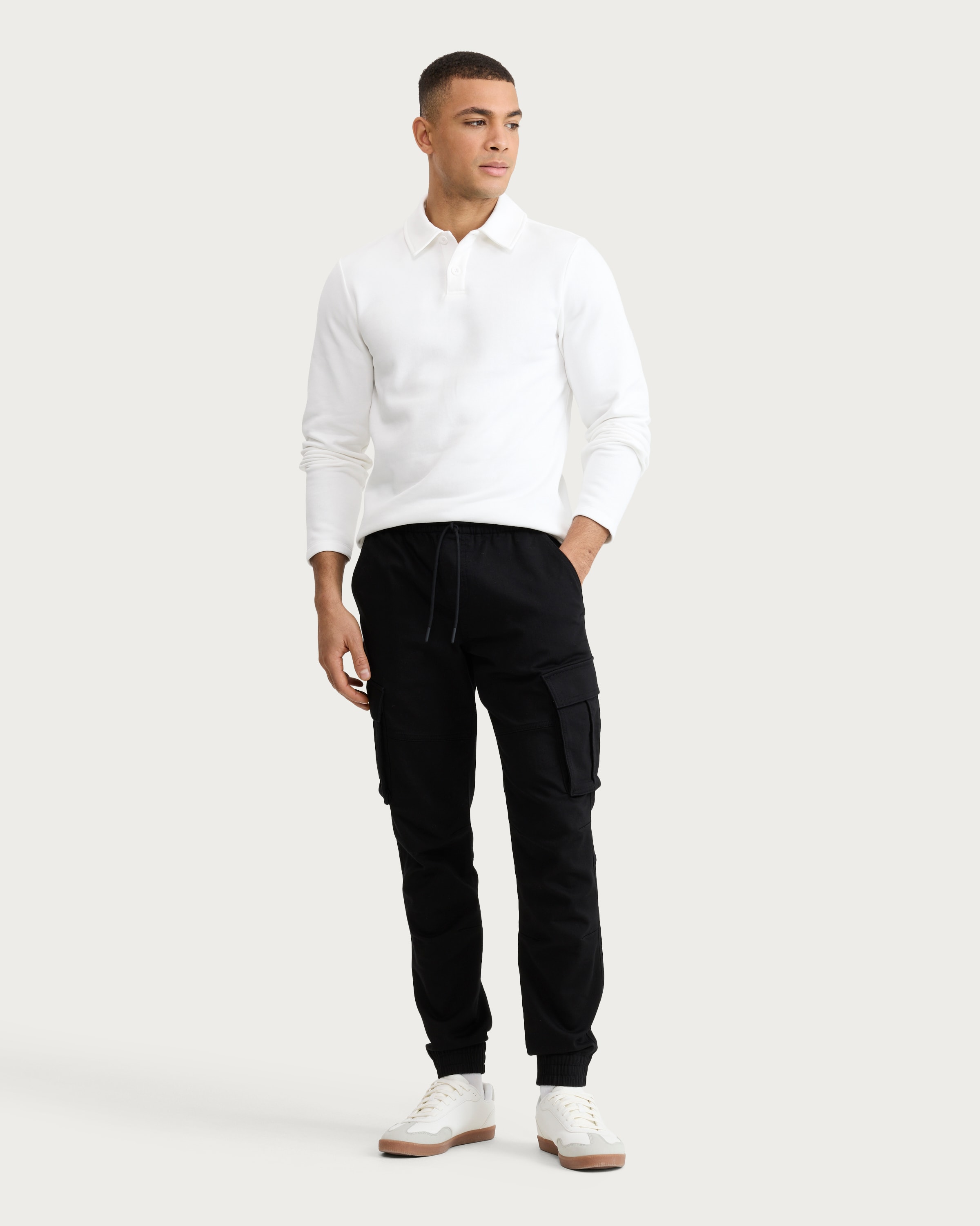 F&F Cotton Rich Drawstring Cuffed Cargo Trousers in Black