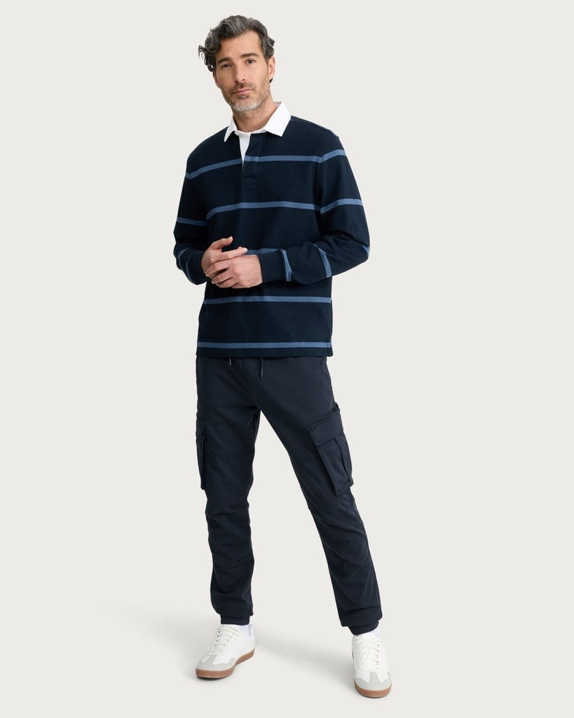 F&F Cotton Rich Drawstring Cuffed Cargo Trousers in Navy