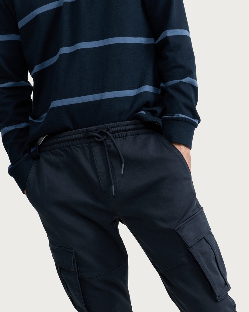 F&F Cotton Rich Drawstring Cuffed Cargo Trousers in Navy thumbnail 2
