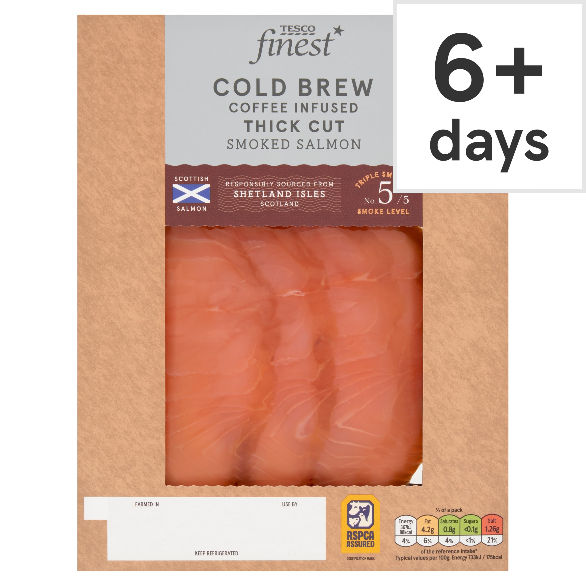 Tesco Finest Cold Brew Coffee Infused Thick Cut Smoked Salmon 100g