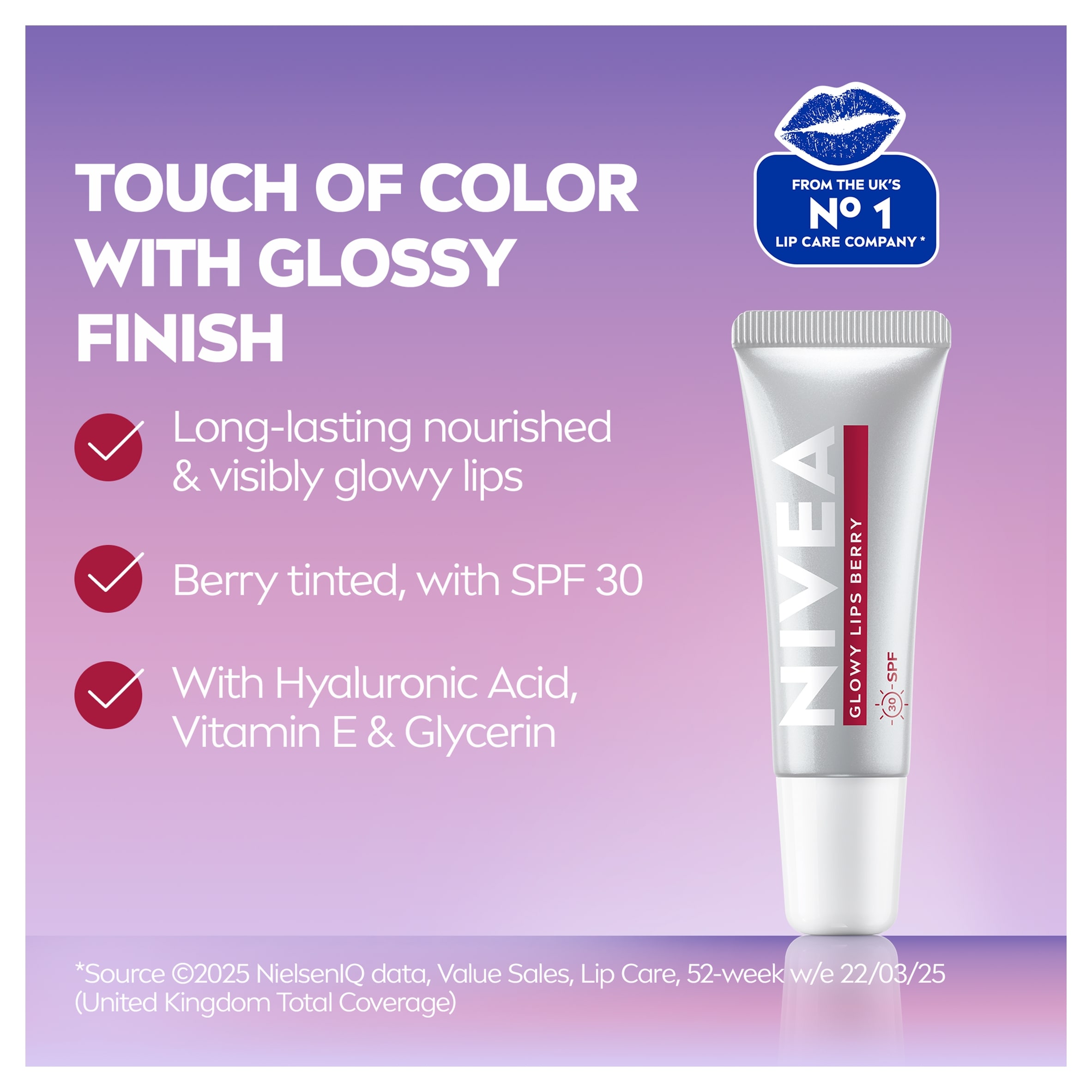 NIVEA Glowy Lip Balm Tube Berry SPF30 with Hyaluronic Acid 10ml thumbnail 5