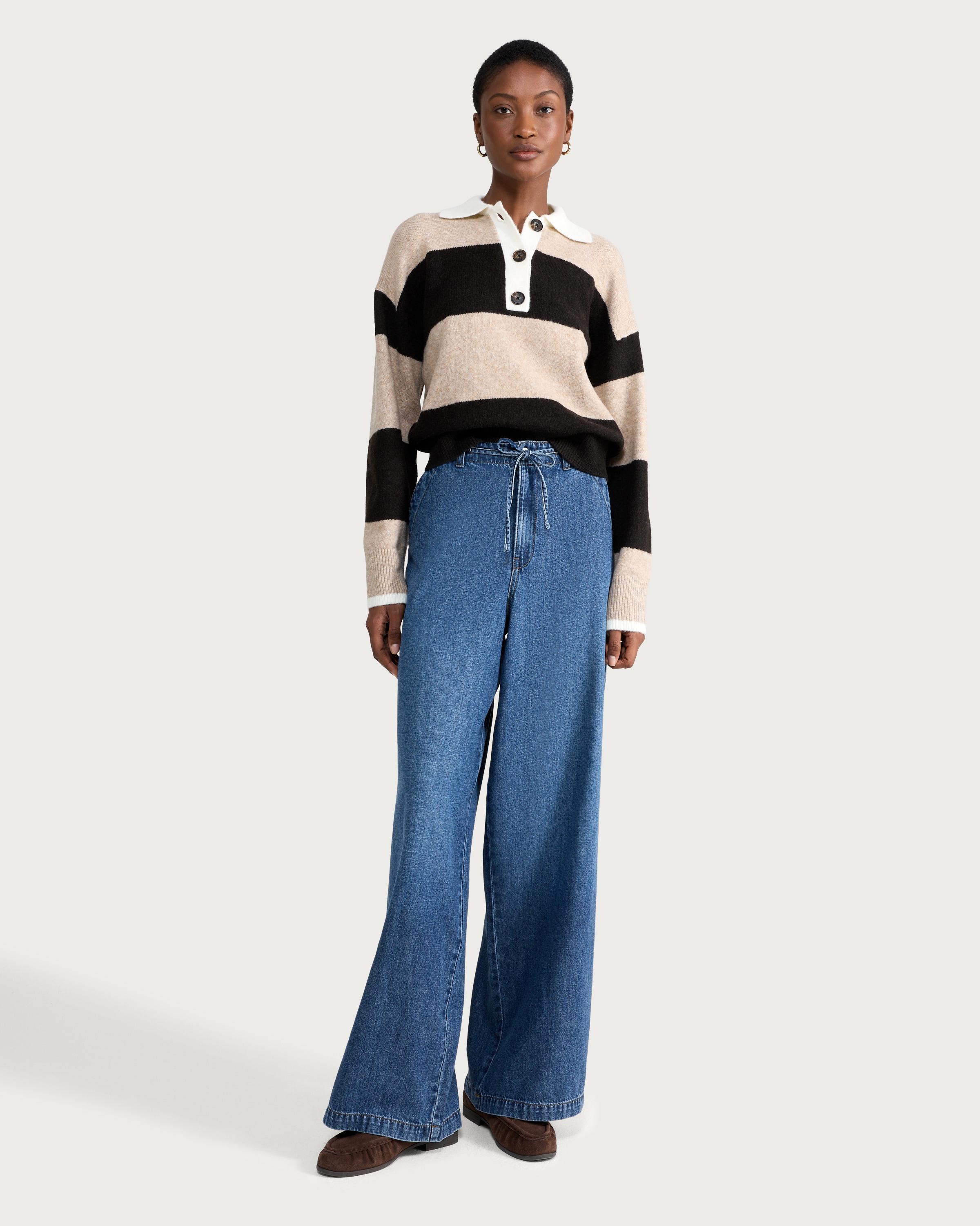 F&F Wide Leg Drawstring Jeans in Blue