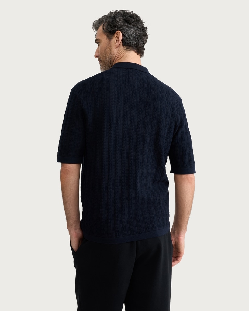 F&F Cotton Rich Knitted Short Sleeved Polo Shirt in Navy thumbnail 3