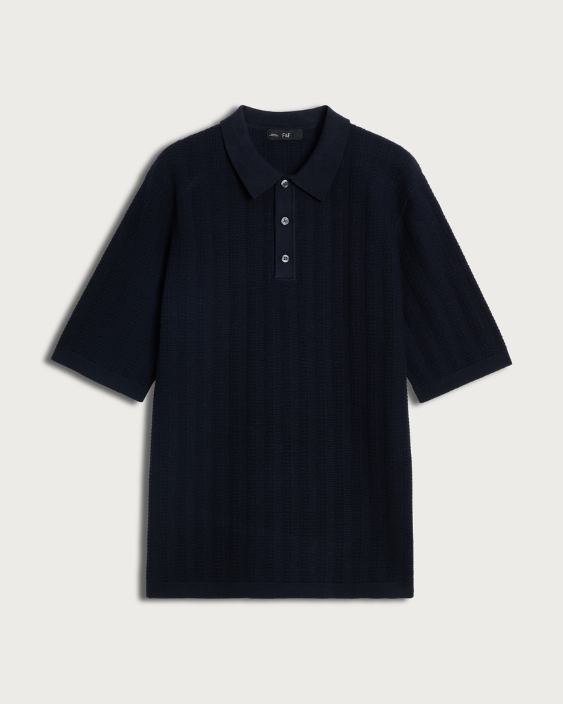 F&F Cotton Rich Knitted Short Sleeved Polo Shirt in Navy thumbnail 4