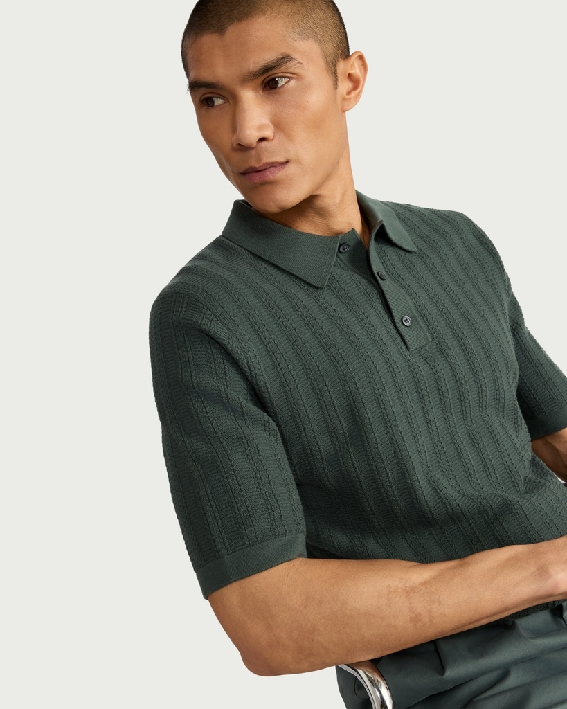 F&F Cotton Rich Knitted Short Sleeved Polo Shirt in Green