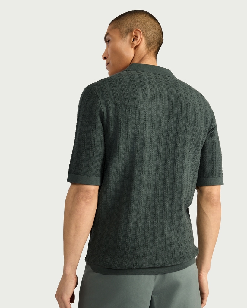 F&F Cotton Rich Knitted Short Sleeved Polo Shirt in Green thumbnail 3