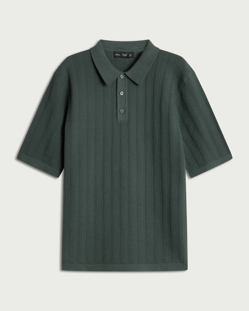 F&F Cotton Rich Knitted Short Sleeved Polo Shirt in Green thumbnail 4