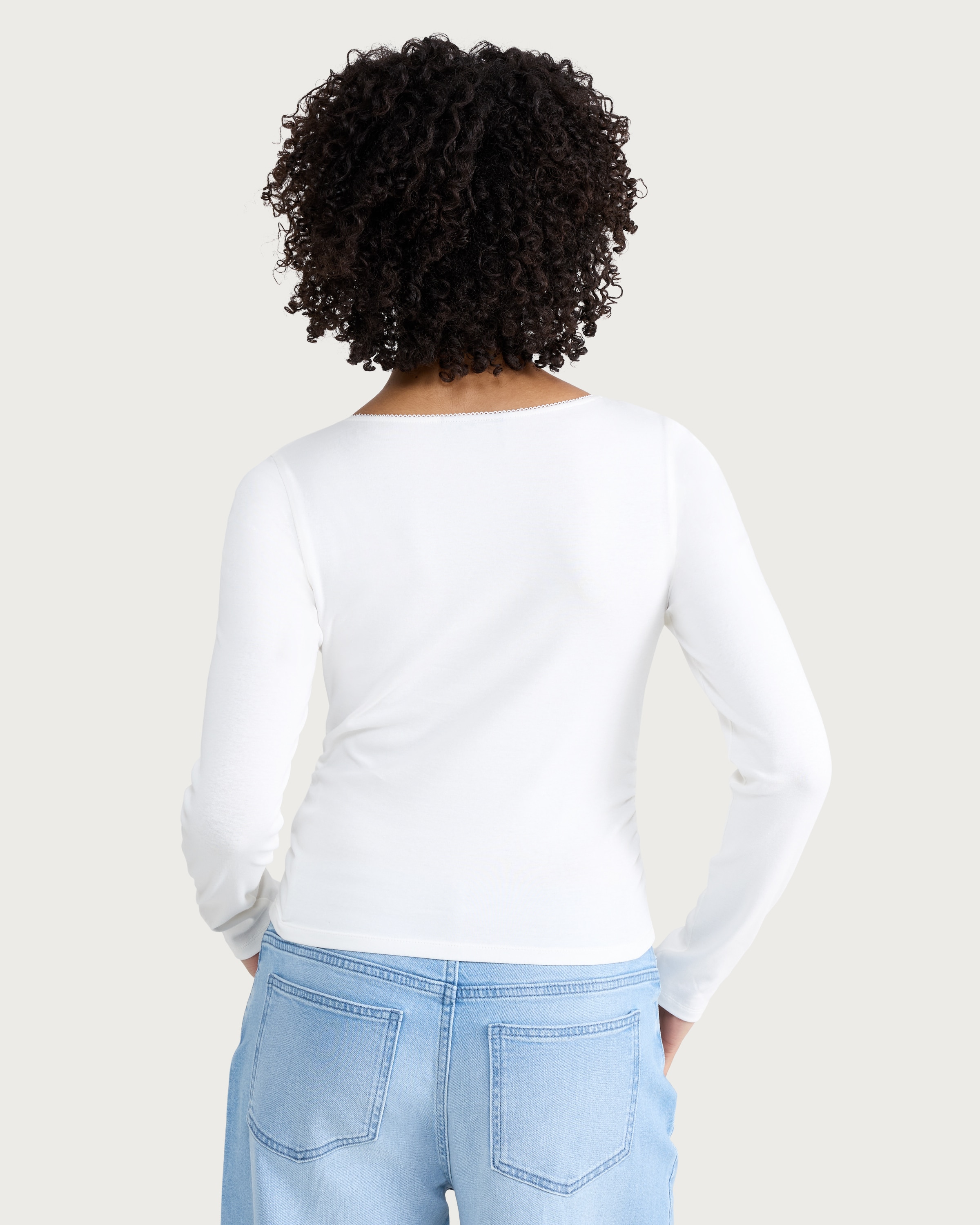 OH ME OH MY Cotton Rich Ruched Side Long Sleeved Top in Cream thumbnail 3