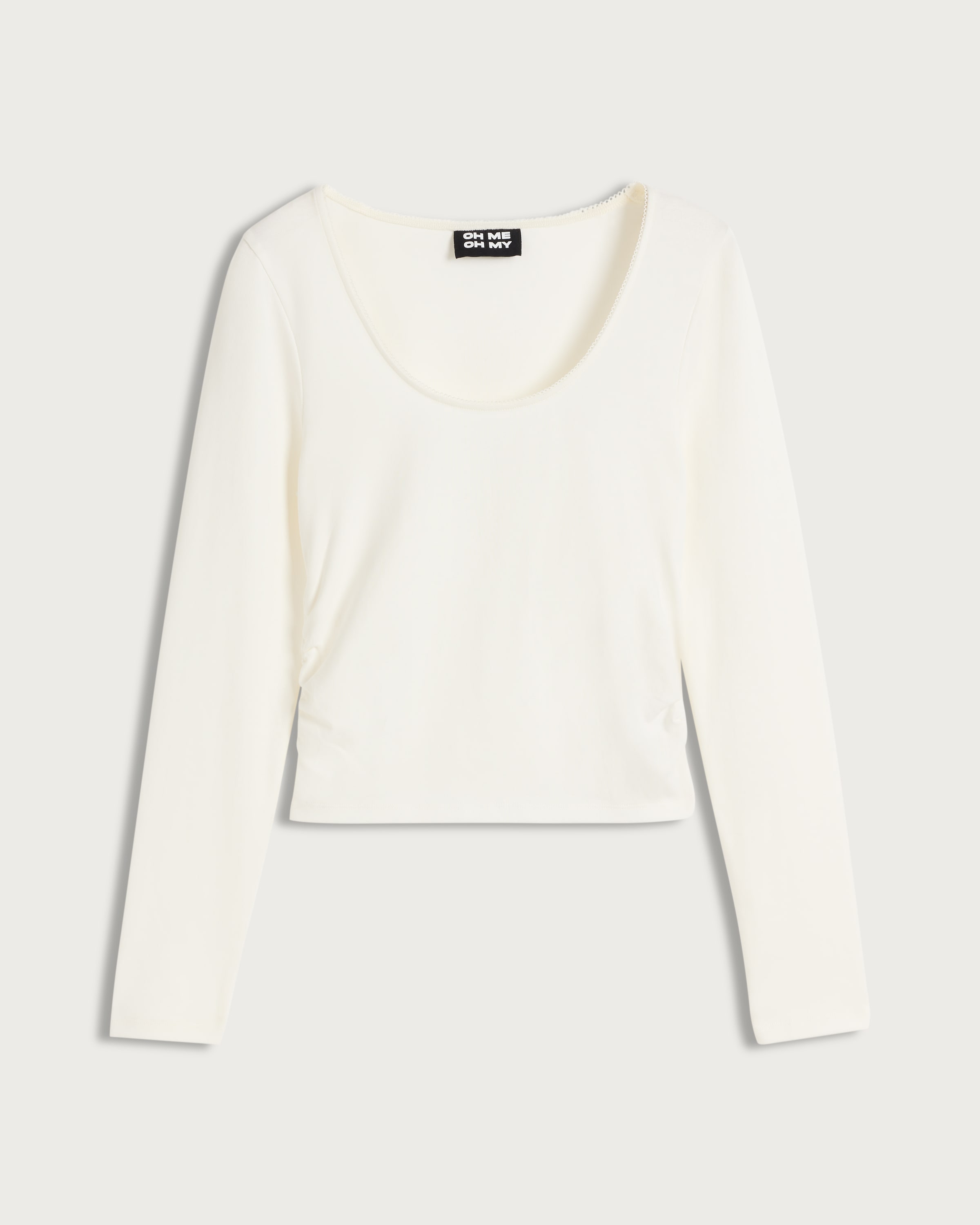 OH ME OH MY Cotton Rich Ruched Side Long Sleeved Top in Cream thumbnail 4