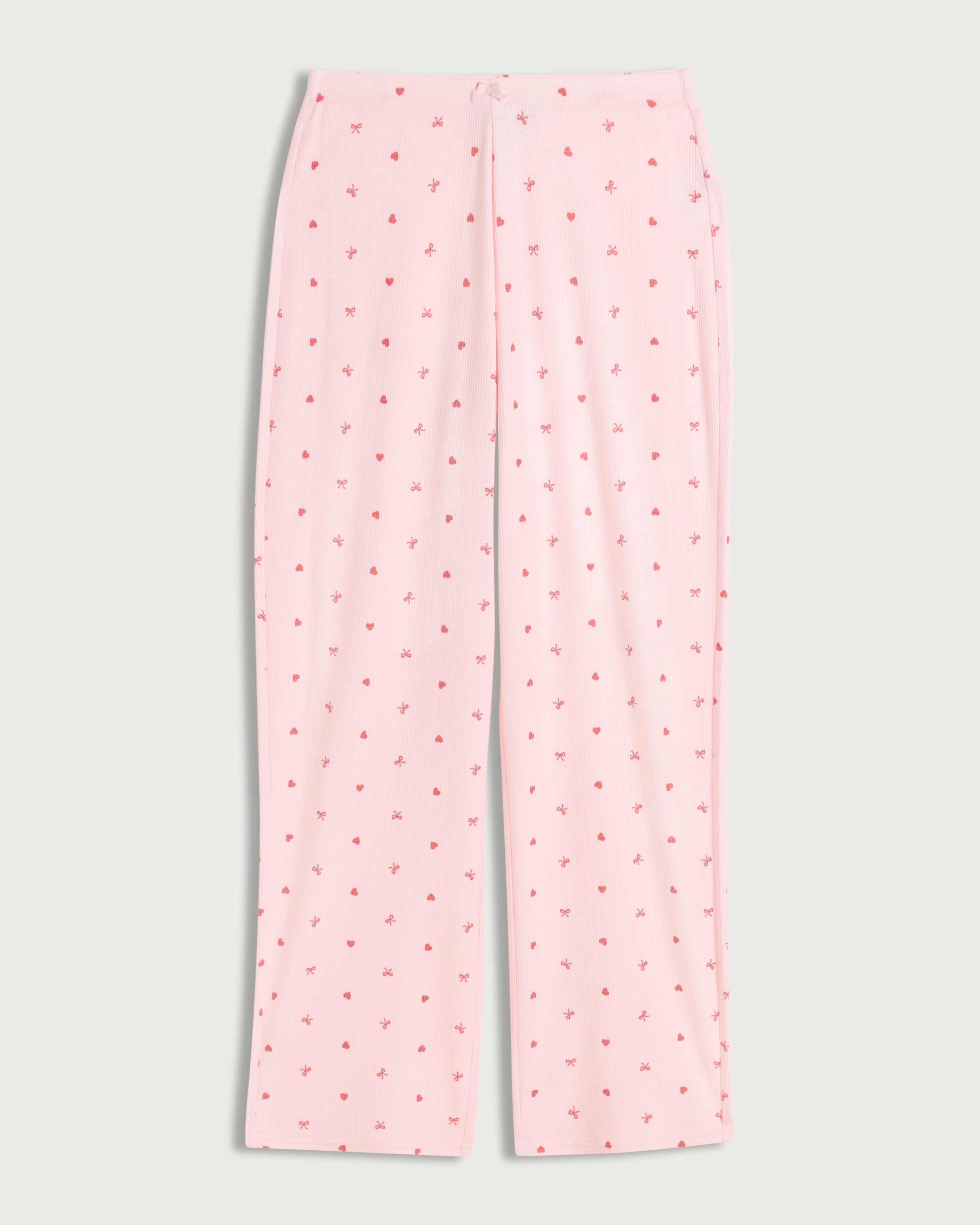 OH ME OH MY Ribbed Heart Bow Print Pyjama Bottoms in Pink thumbnail 4