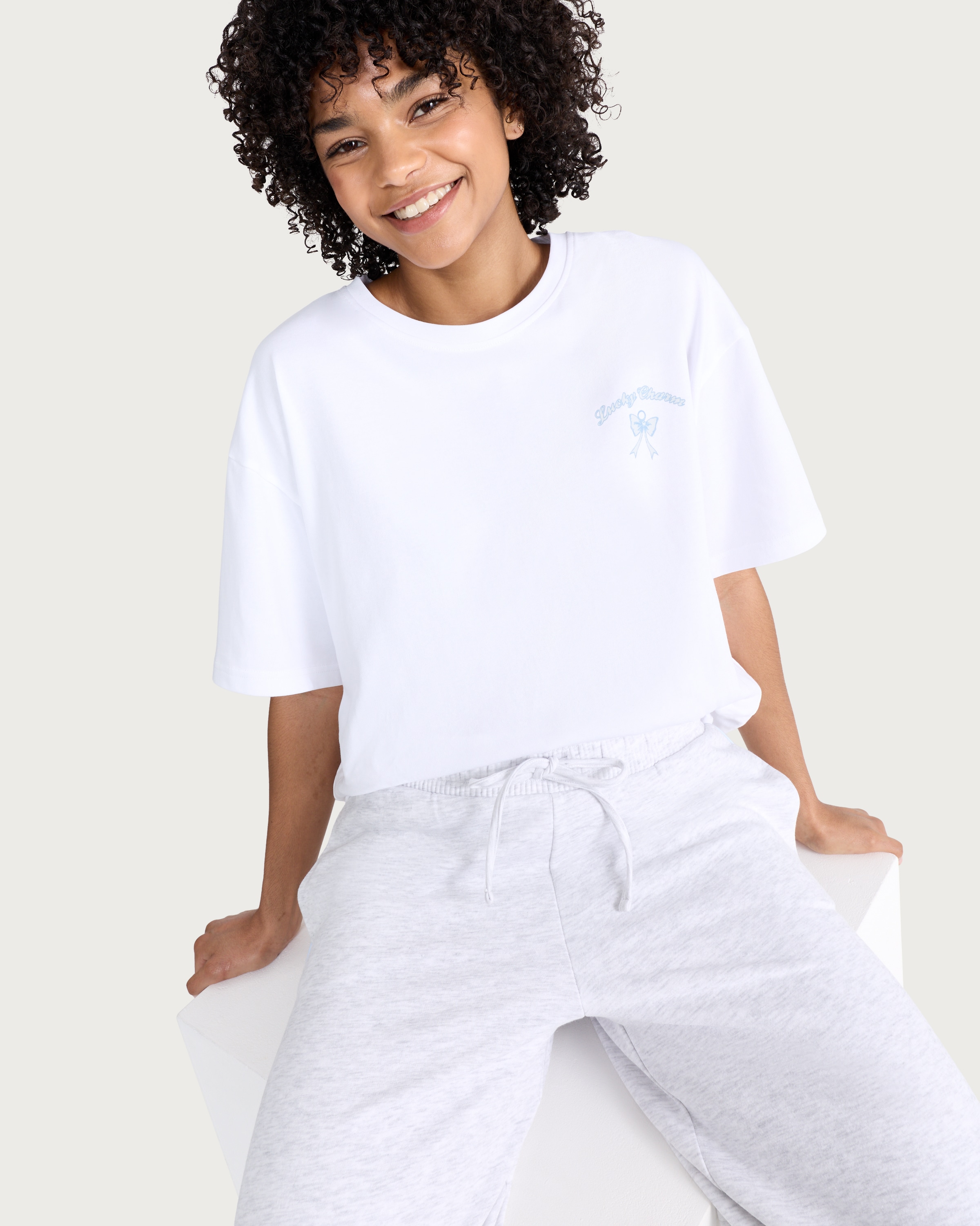 OH ME OH MY Pure Cotton Lucky Charms Embroidered Oversized Fit T-Shirt in White