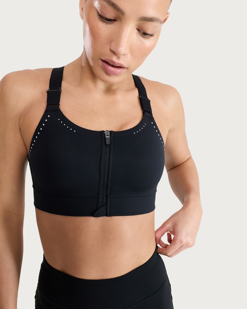 F&F Active Zip Front High Support Sports Bra in Black