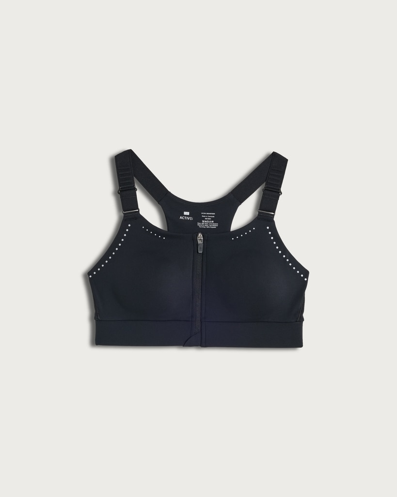 F&F Active Zip Front High Support Sports Bra in Black thumbnail 4