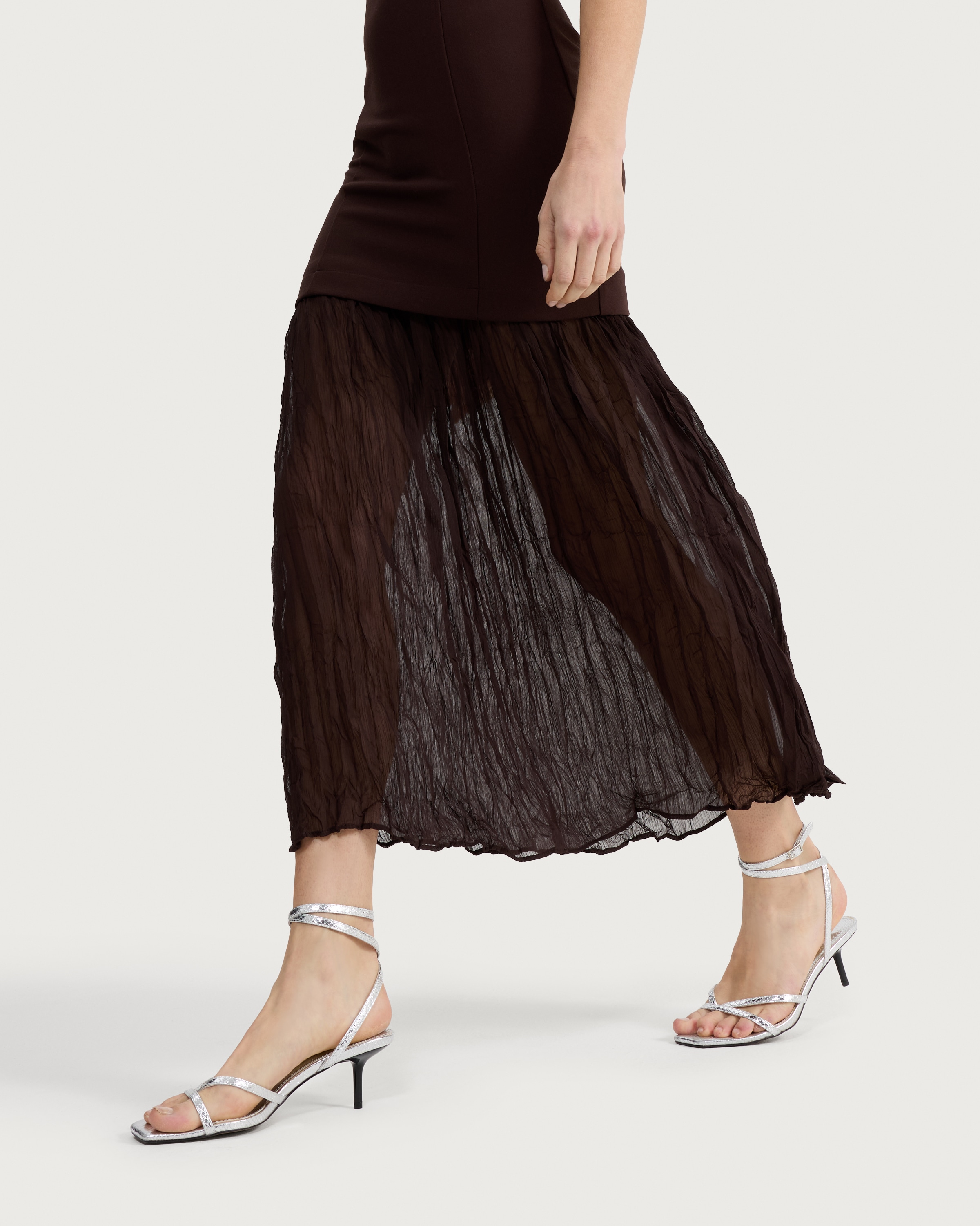 F&F Strapless Chiffon Hem Midi Dress in Brown thumbnail 2