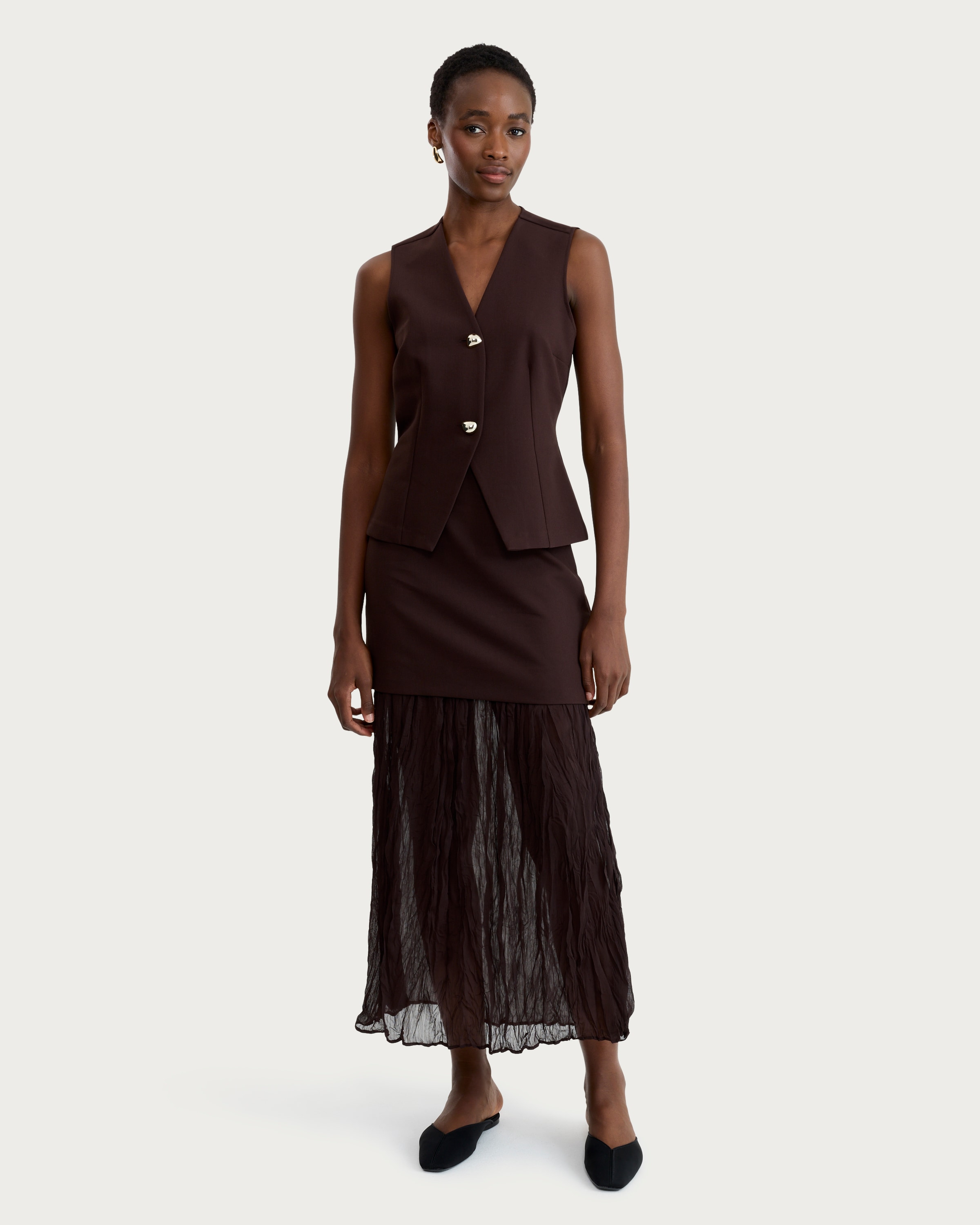 F&F Crinkle Textured Layered Co-ord Midi Skirt in Brown