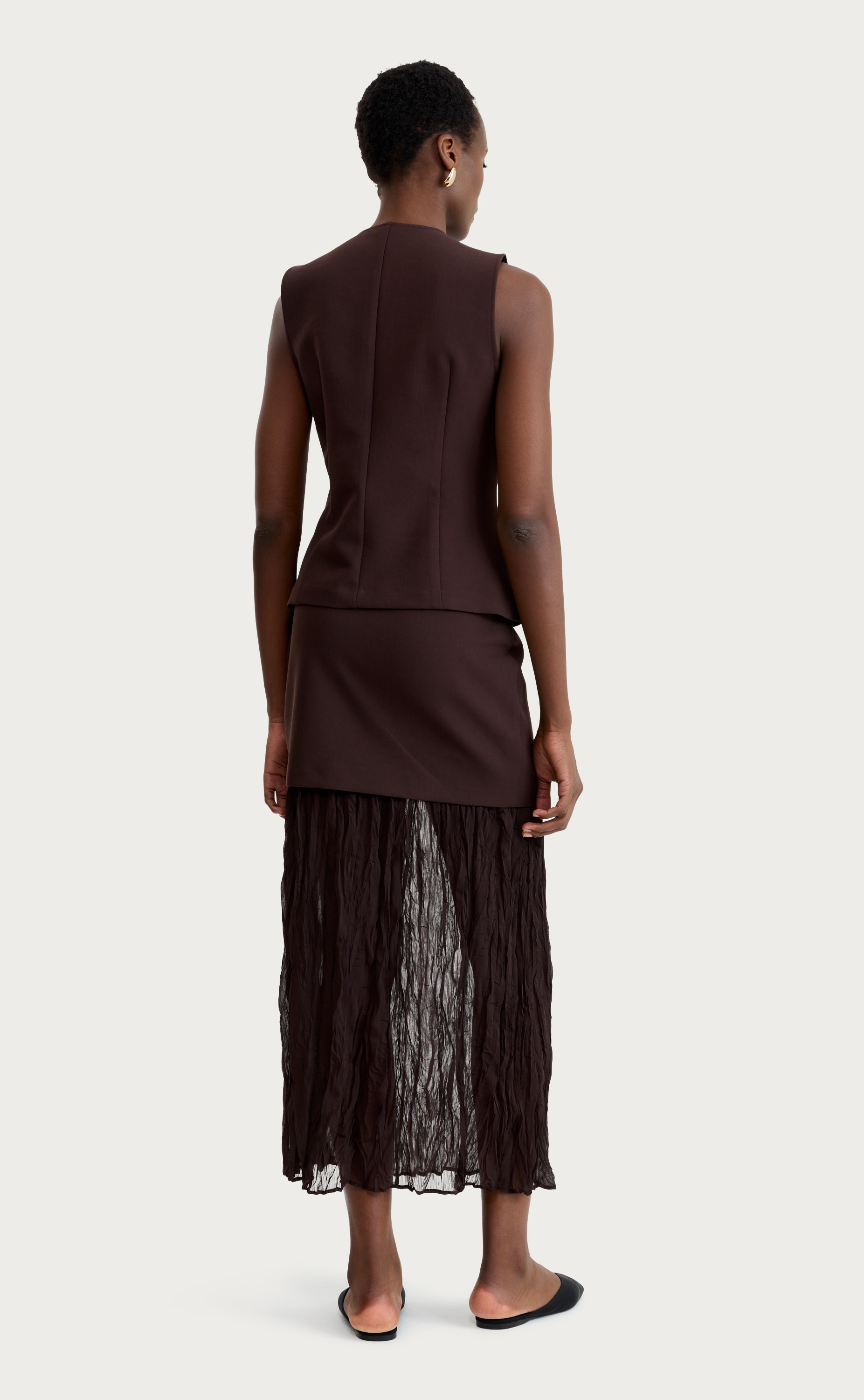 F&F Crinkle Textured Layered Co-ord Midi Skirt in Brown thumbnail 3