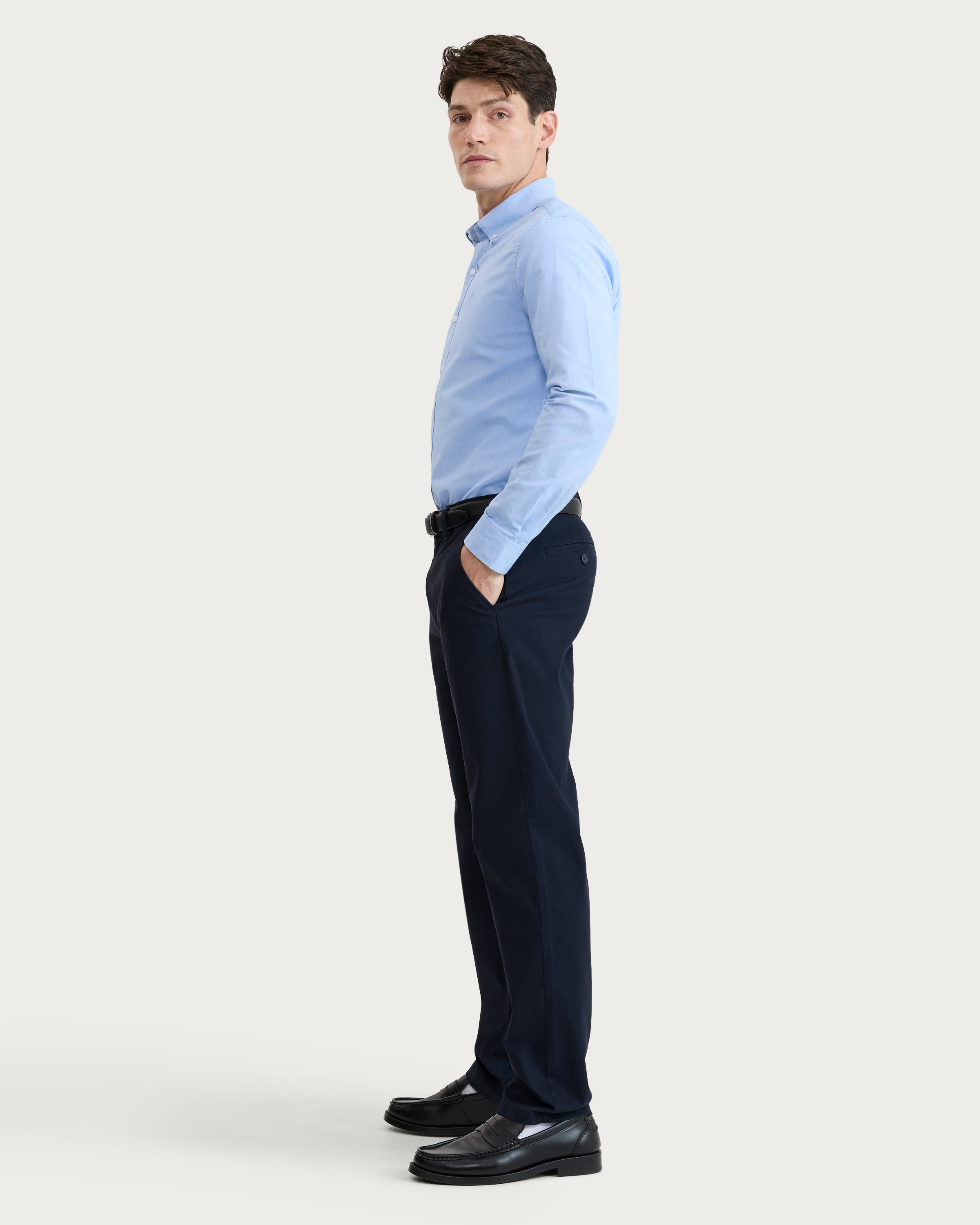 F&F Cotton Rich Fixed Waist Straight Leg Chino Trousers in Navy thumbnail 2