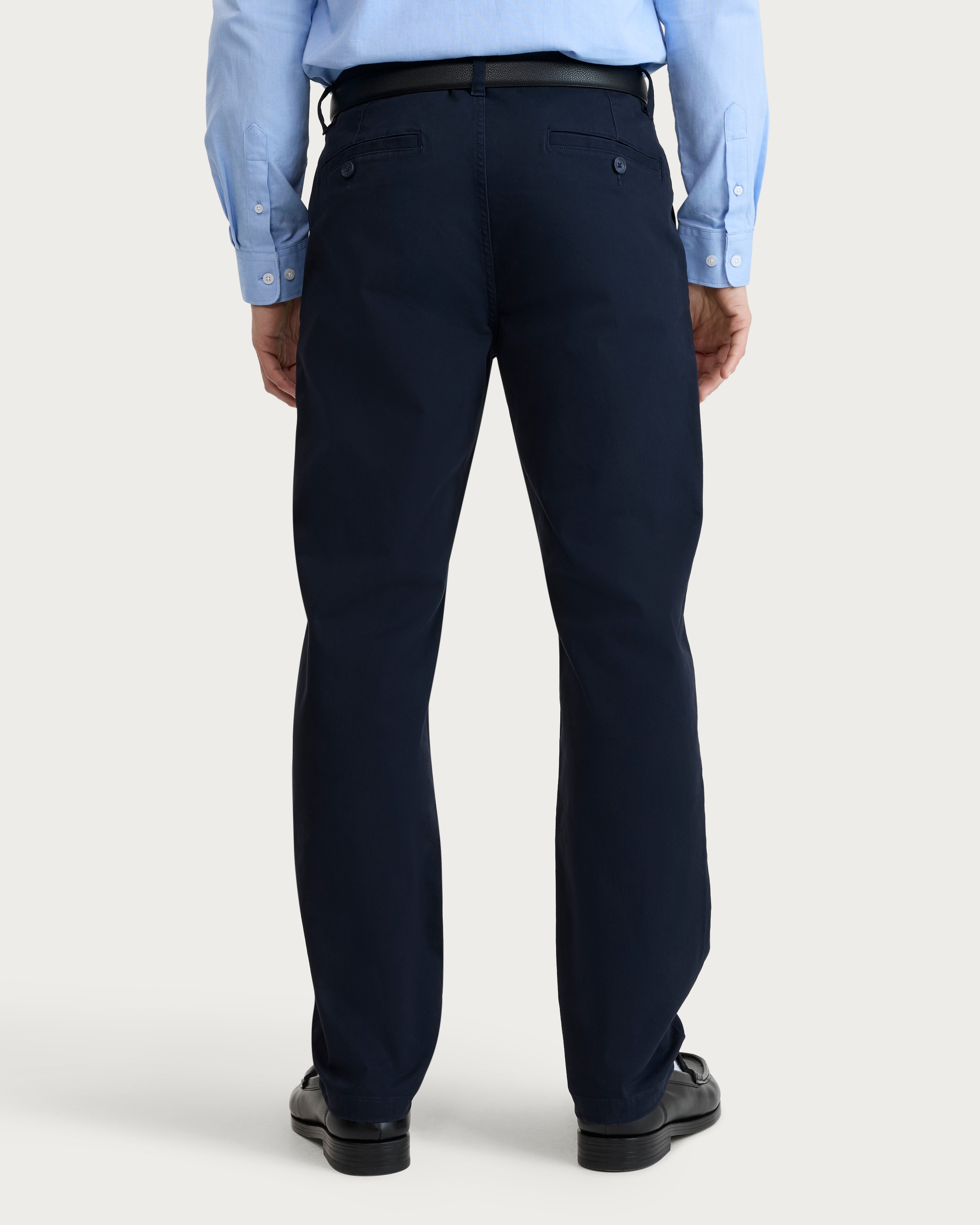 F&F Cotton Rich Fixed Waist Straight Leg Chino Trousers in Navy thumbnail 3