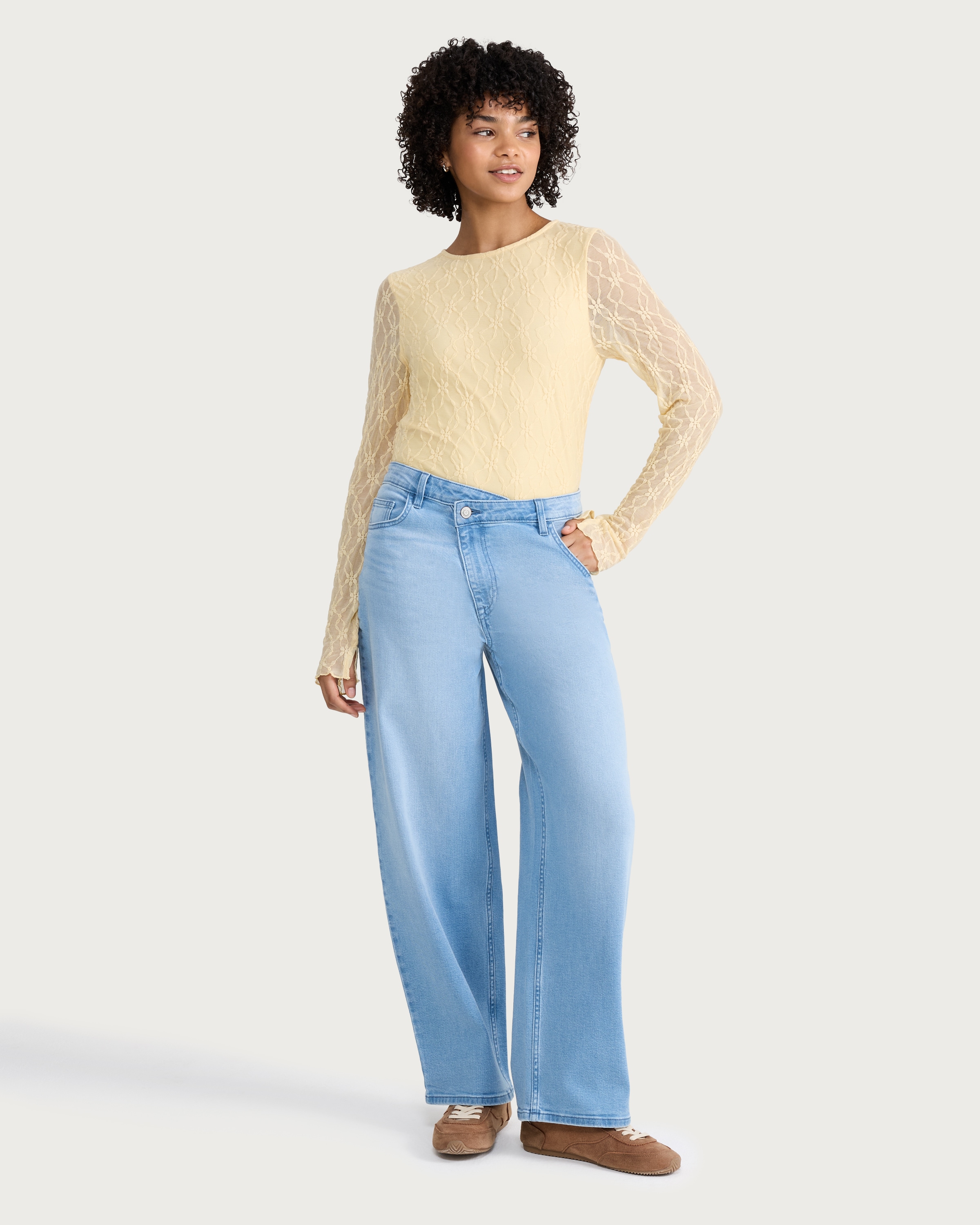 OH ME OH MY Crossover Wide Leg Jeans in Blue thumbnail 2