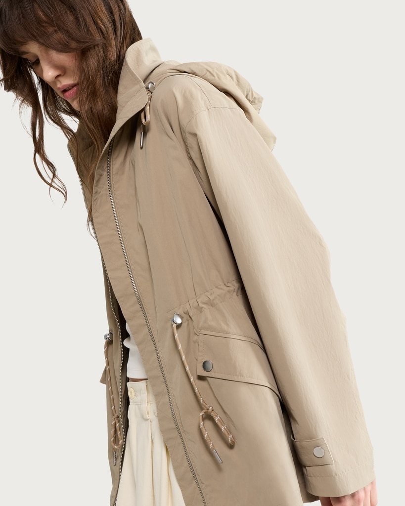 F&F Cinched Waist Hooded Raincoat in Khaki