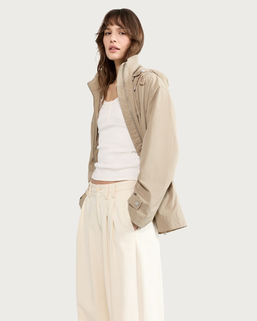 F&F Cinched Waist Hooded Raincoat in Khaki thumbnail 2
