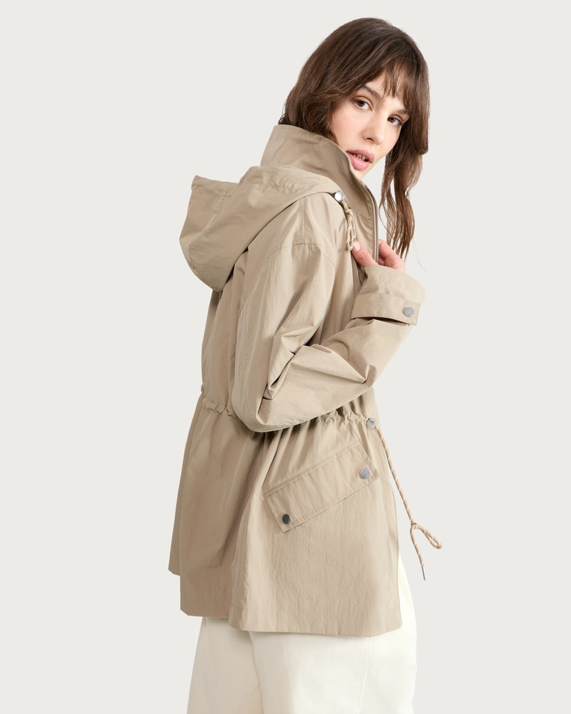 F&F Cinched Waist Hooded Raincoat in Khaki thumbnail 3