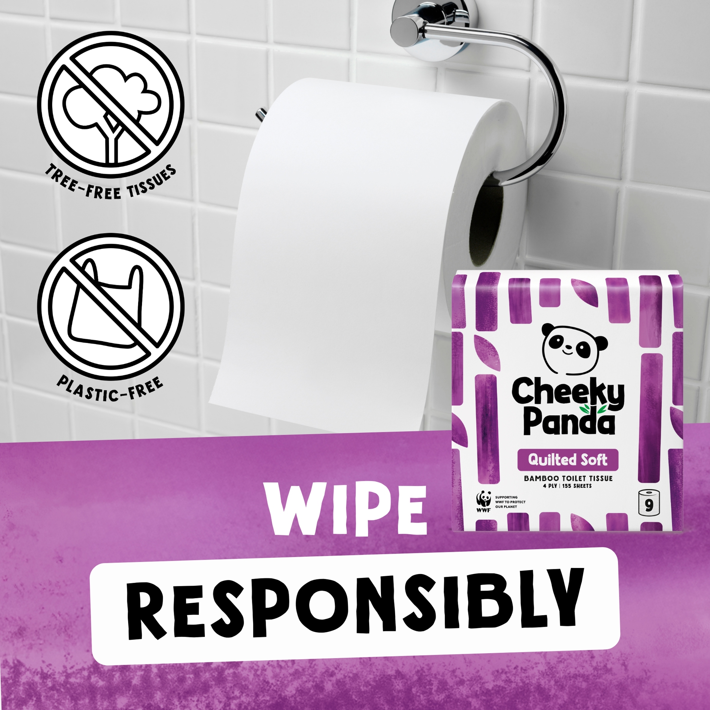Cheeky Panda Quilted Soft Bamboo 4ply Toilet Tissue 9 rolls thumbnail 4