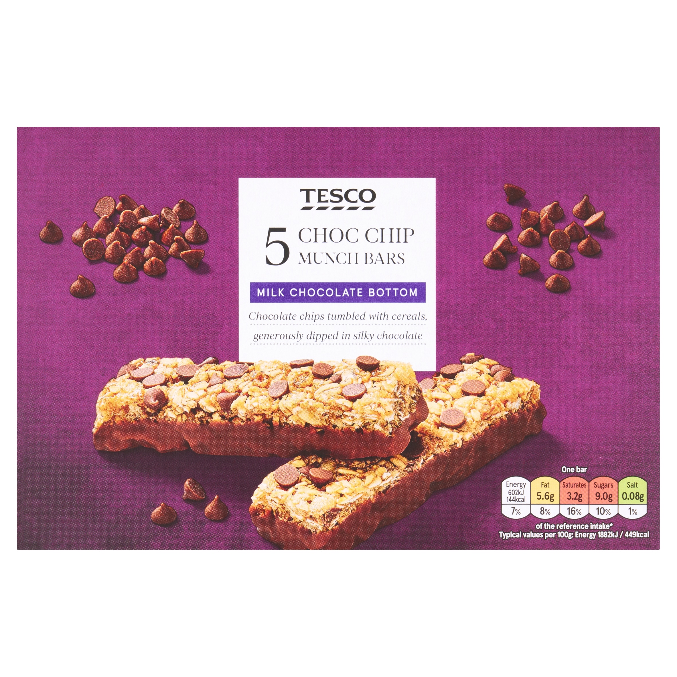 Tesco 5 Choc Chip Munch Bars 160g