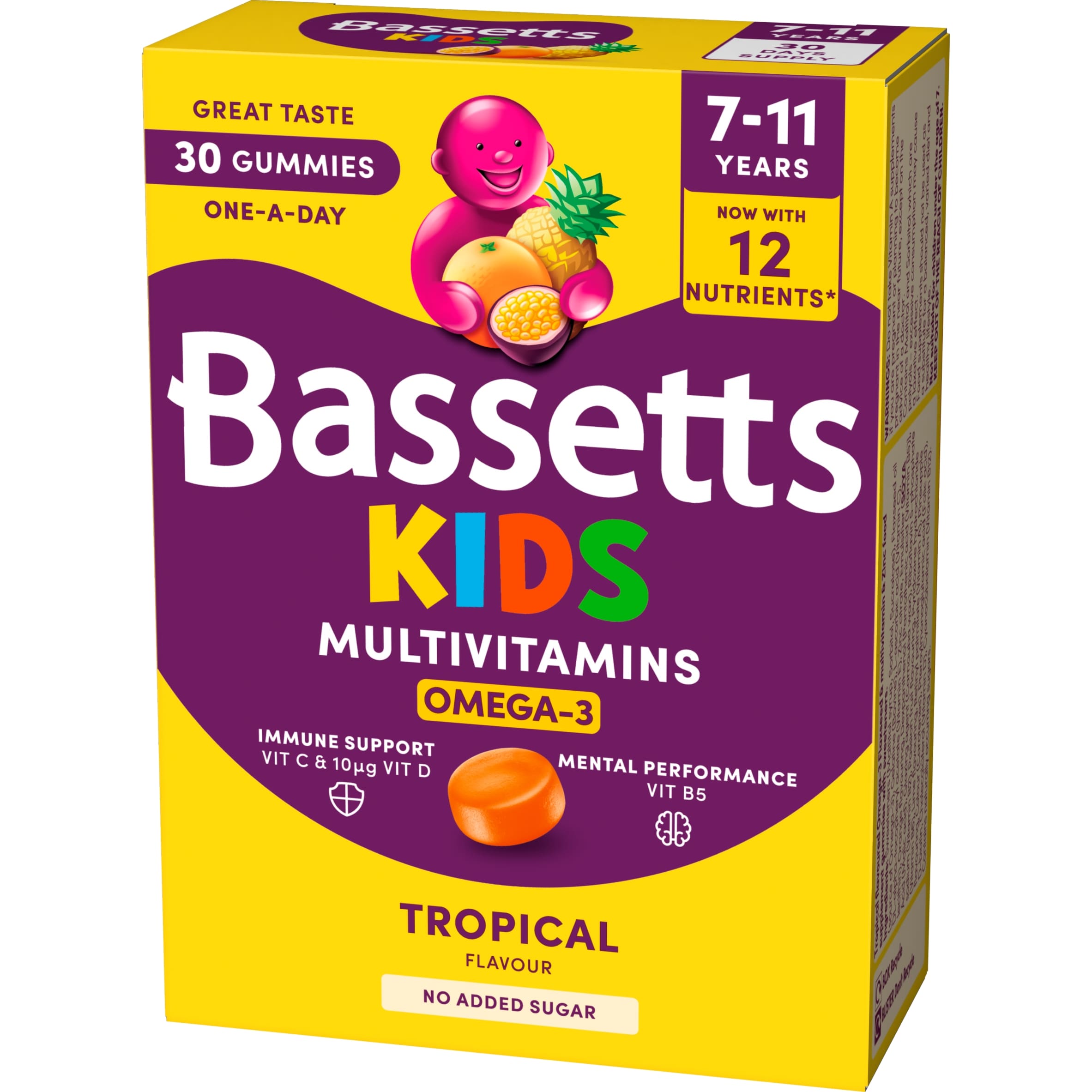 Bassetts Kids Multivitamin Plus Omega3 7-11 years Tropical Gummies x 30 thumbnail 3