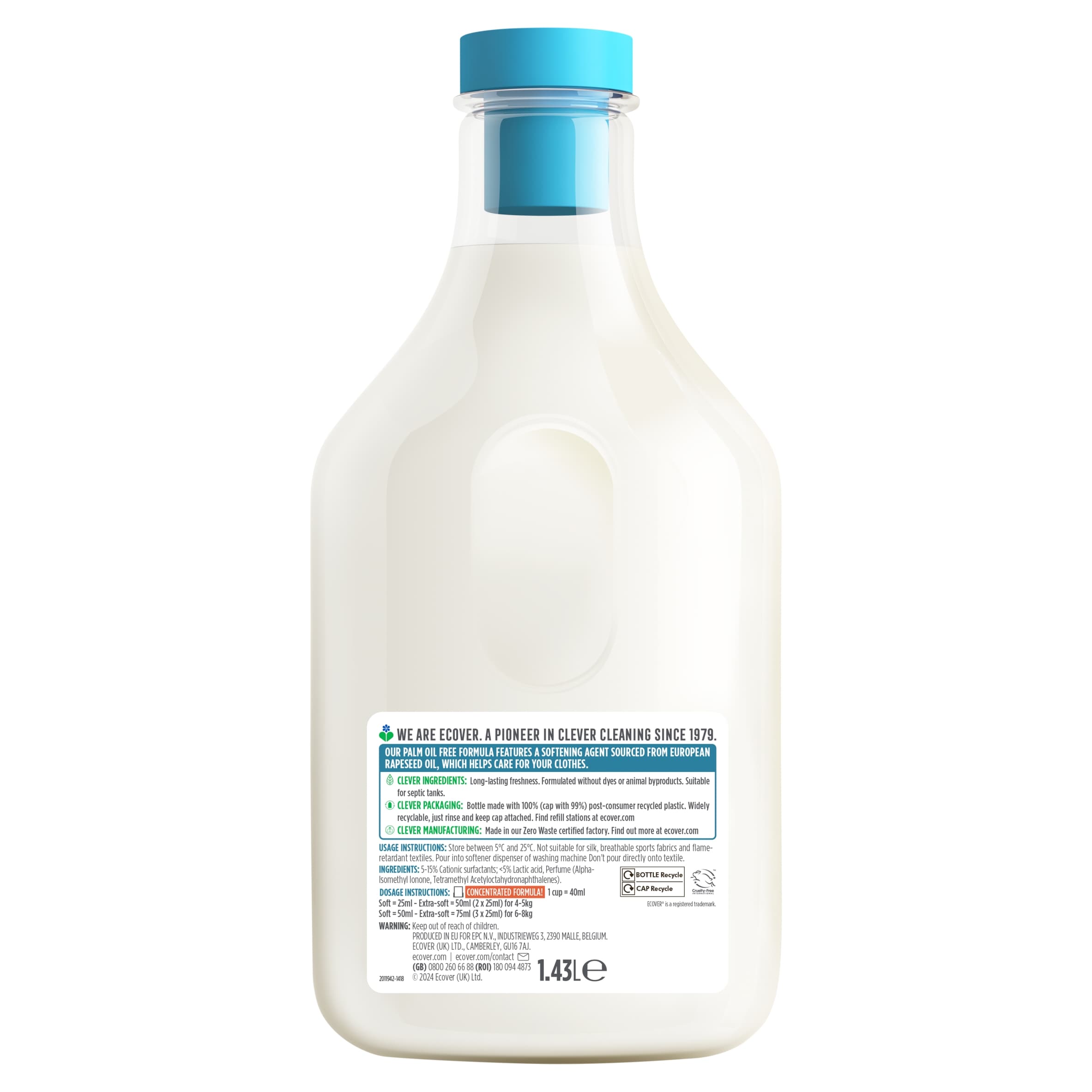Ecover Fabric Softener Rose & Bergamot 57 Washes 1.43L thumbnail 2