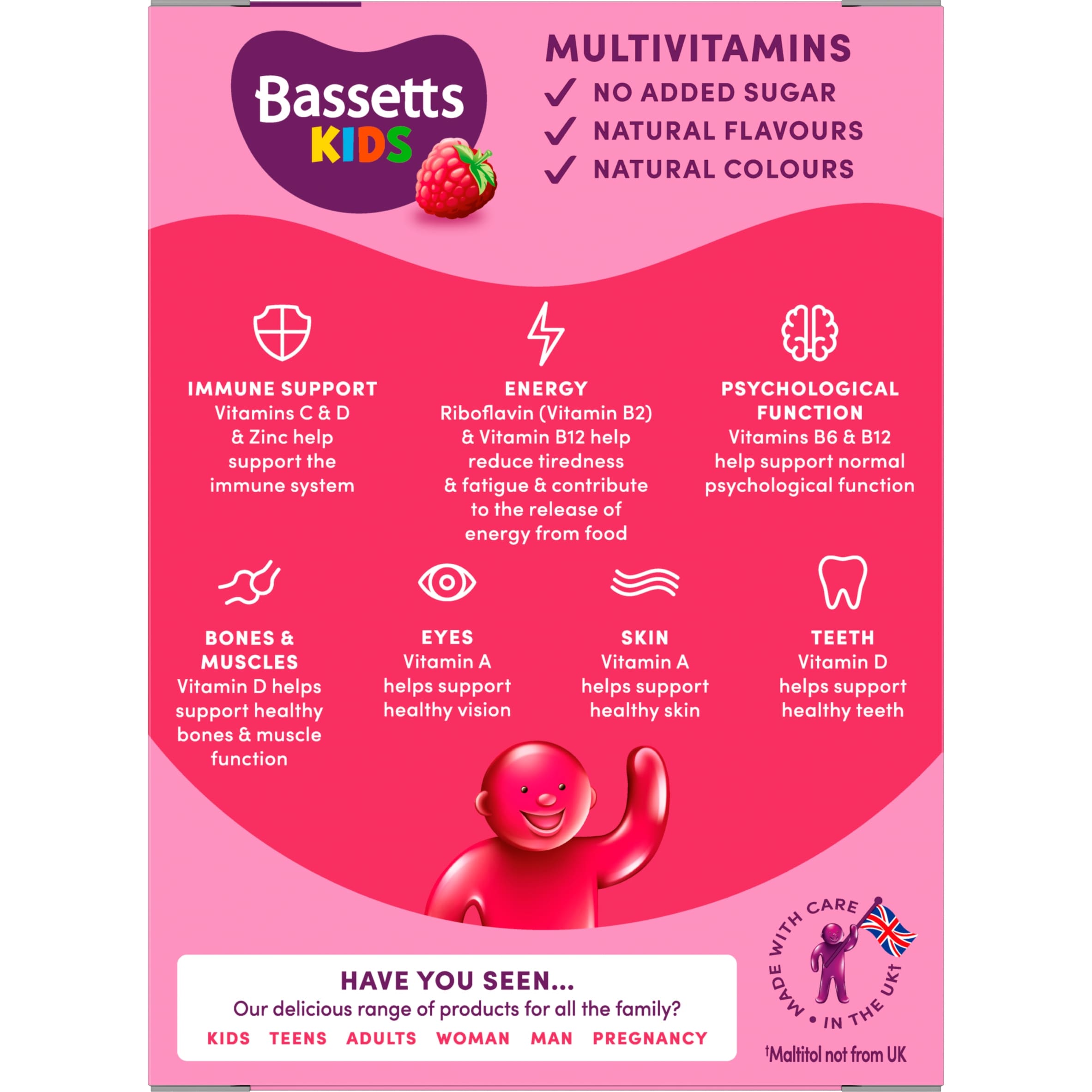 Bassetts Kids Multivitamin, 7-11 years Raspberry Gummies x 30 thumbnail 3