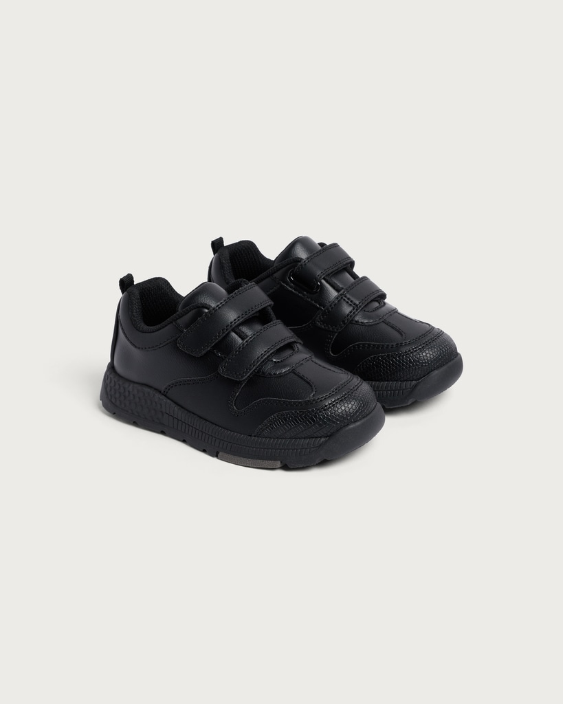 F&F Boys Faux Leather Touch Strap Fastening Trainers in Black