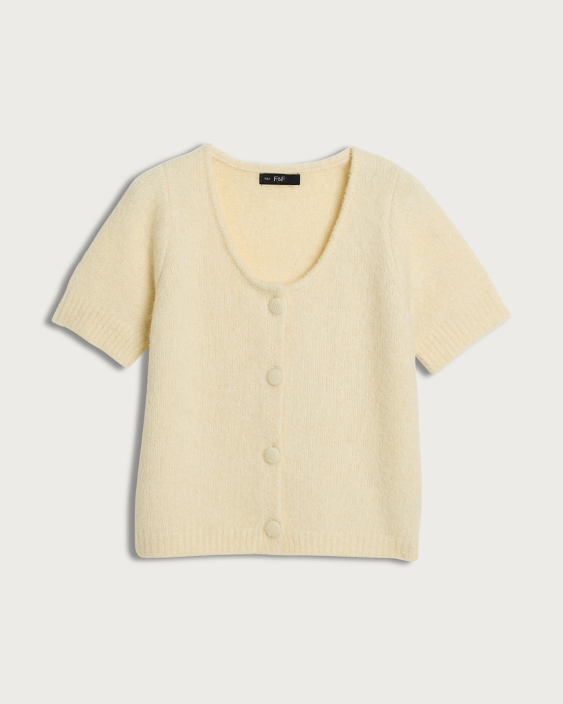 F&F Knitted Button Up Short Sleeved Cardigan in Yellow thumbnail 3