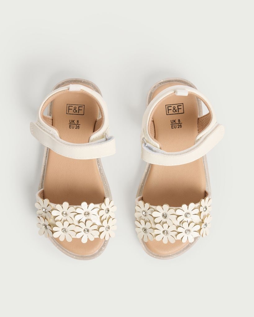 F&F Girls Floral Embellished Strap Sandals in White thumbnail 2