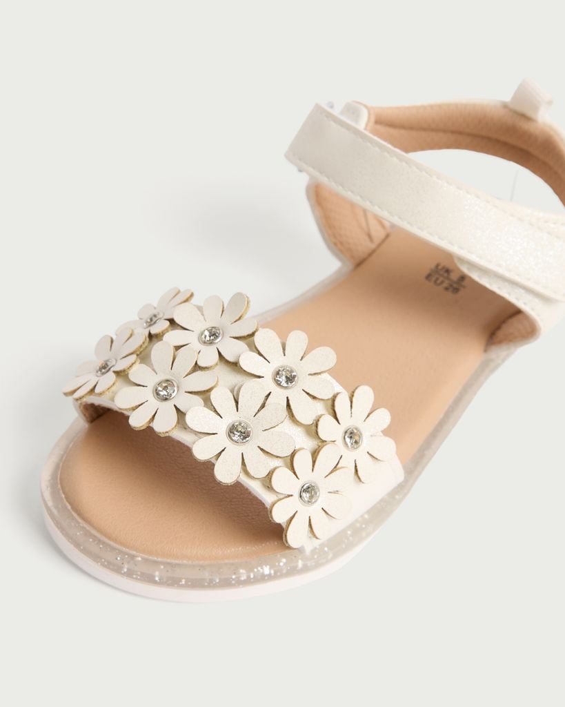 F&F Girls Floral Embellished Strap Sandals in White thumbnail 3