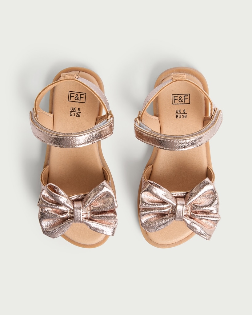 F&F Girls Bow Detail Strap Sandals in Gold thumbnail 2