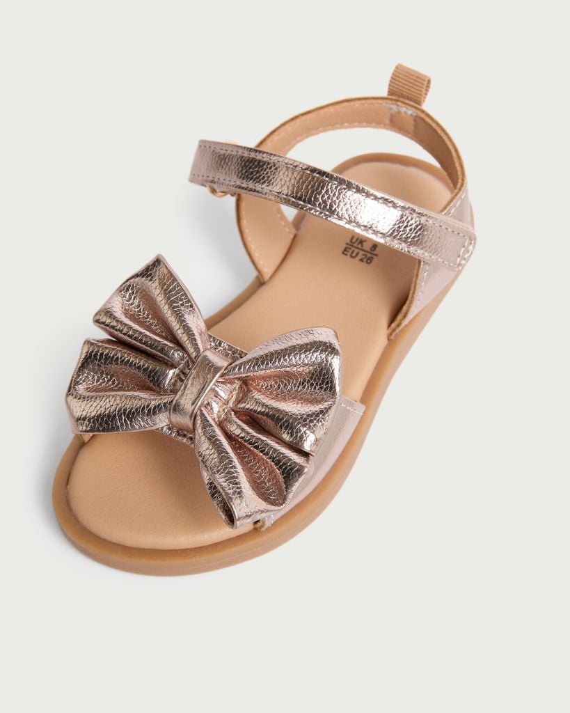 F&F Girls Bow Detail Strap Sandals in Gold thumbnail 3
