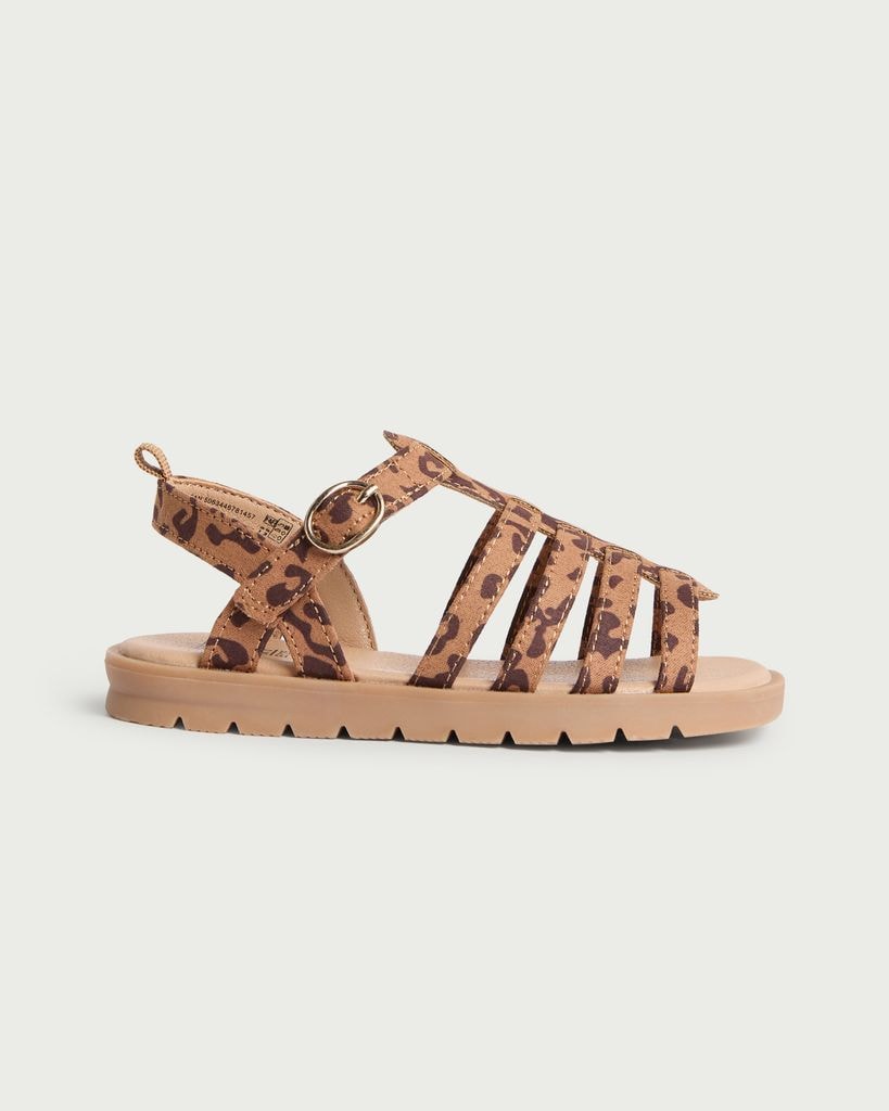 F&F Girls Leopard Print Strappy Sandals in Neutral