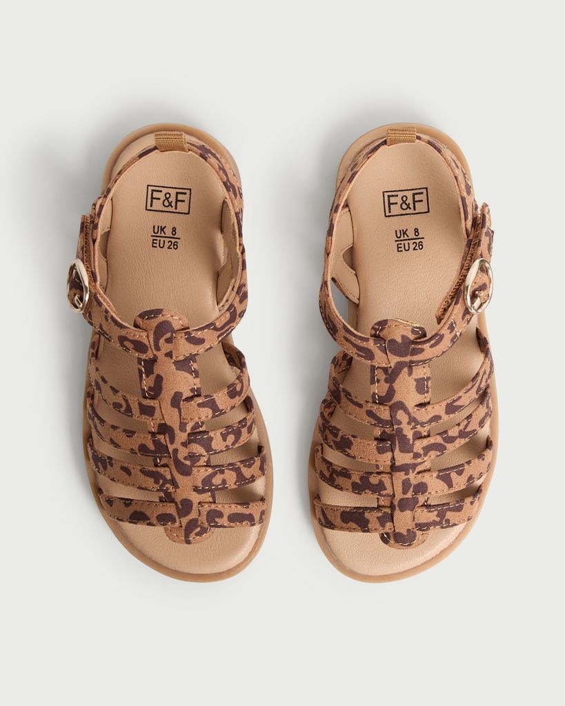 F&F Girls Leopard Print Strappy Sandals in Neutral thumbnail 2