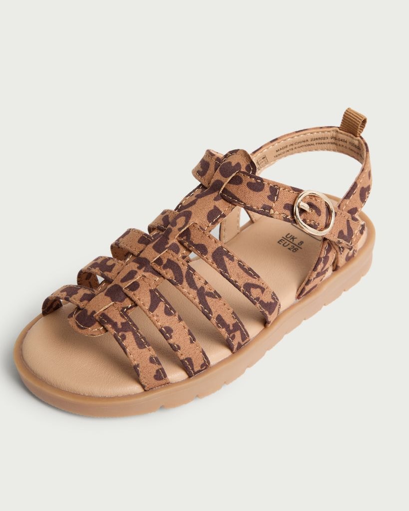 F&F Girls Leopard Print Strappy Sandals in Neutral thumbnail 3
