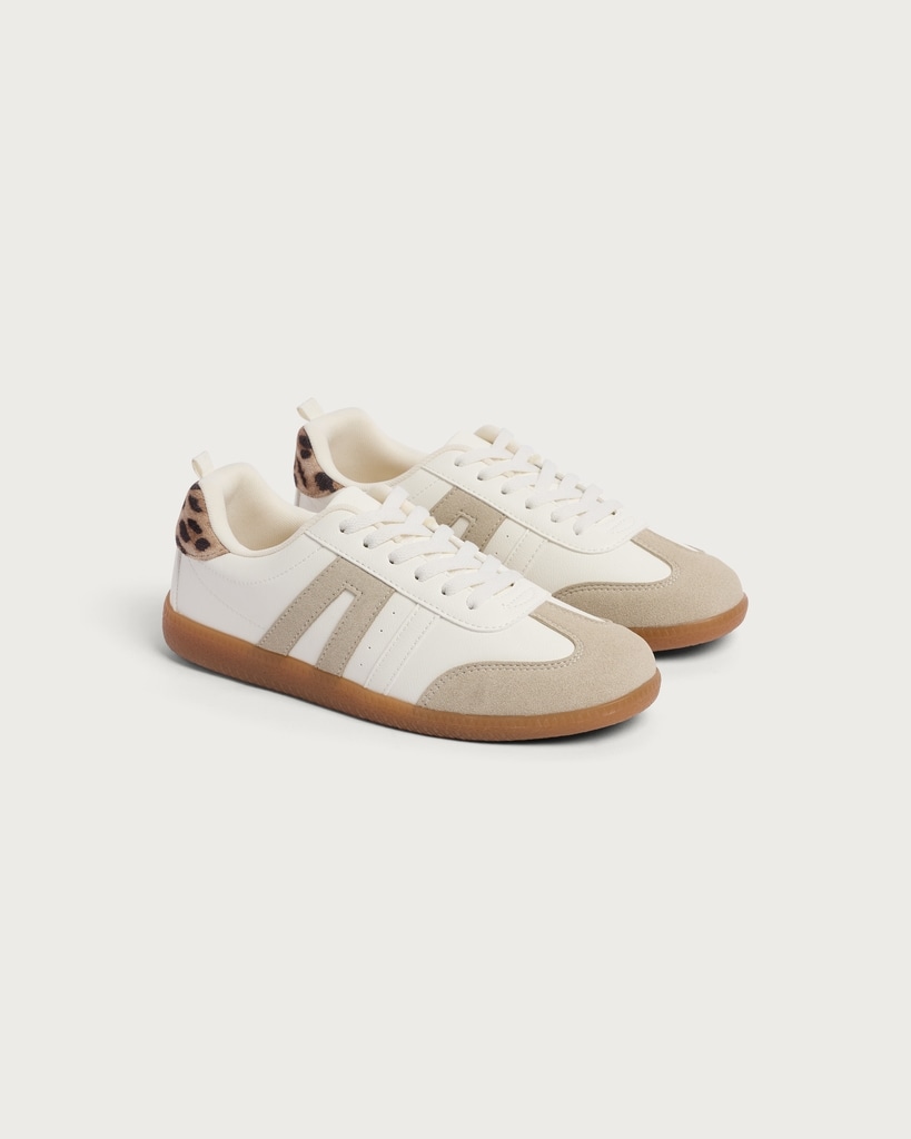 F&F Leopard Print Panelled Lace Up Trainers in White