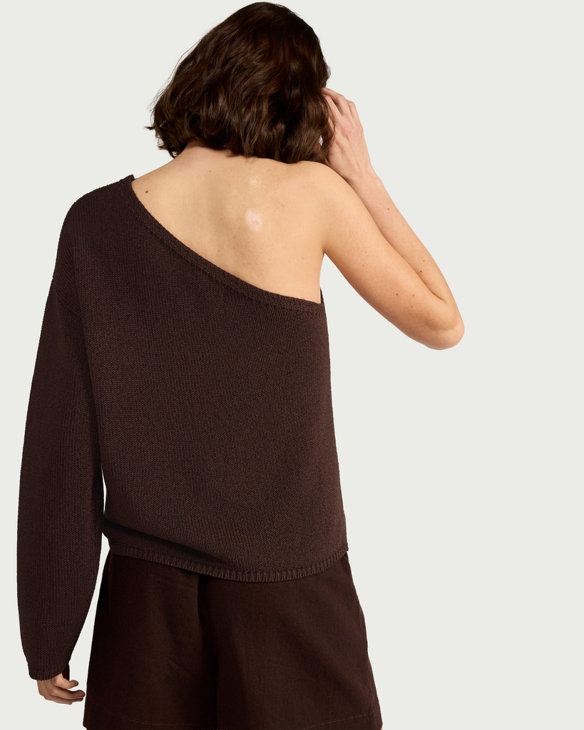 F&F Knitted One Shoulder Jumper in Chocolate thumbnail 3