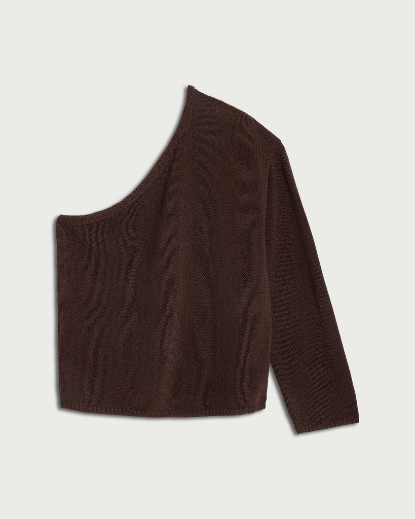 F&F Knitted One Shoulder Jumper in Chocolate thumbnail 4