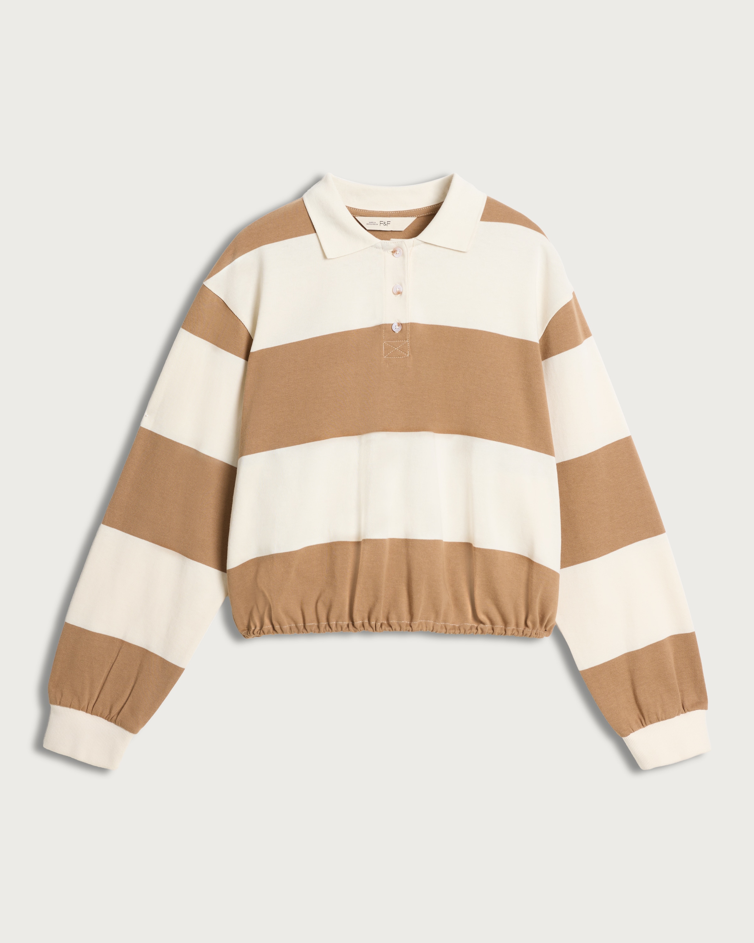 F&F Pure Cotton Striped Cinched Hem Rugby Top in Multi Brown