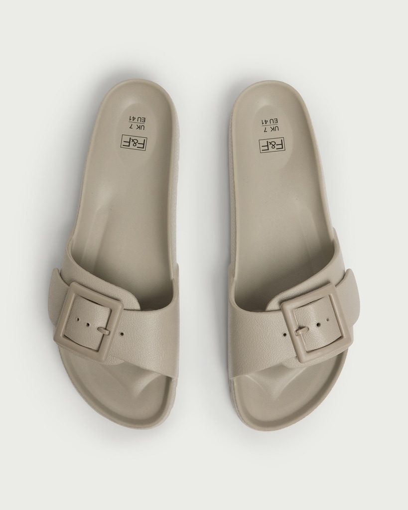 F&F Buckle Detail Slip On Sandals in Dark Nude thumbnail 2
