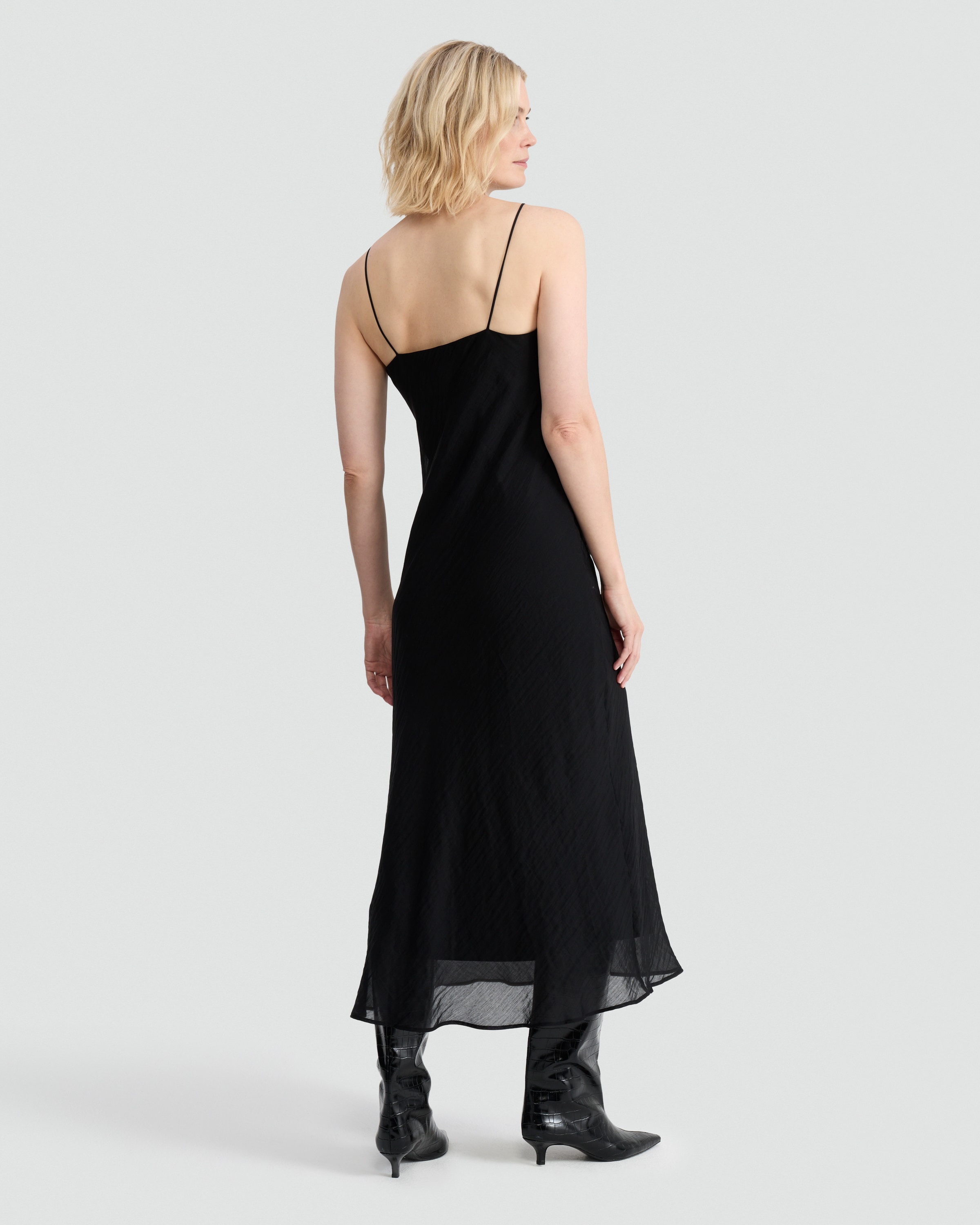 F&F V Neck Ruffle Front Strappy Midi Dress in Black thumbnail 3