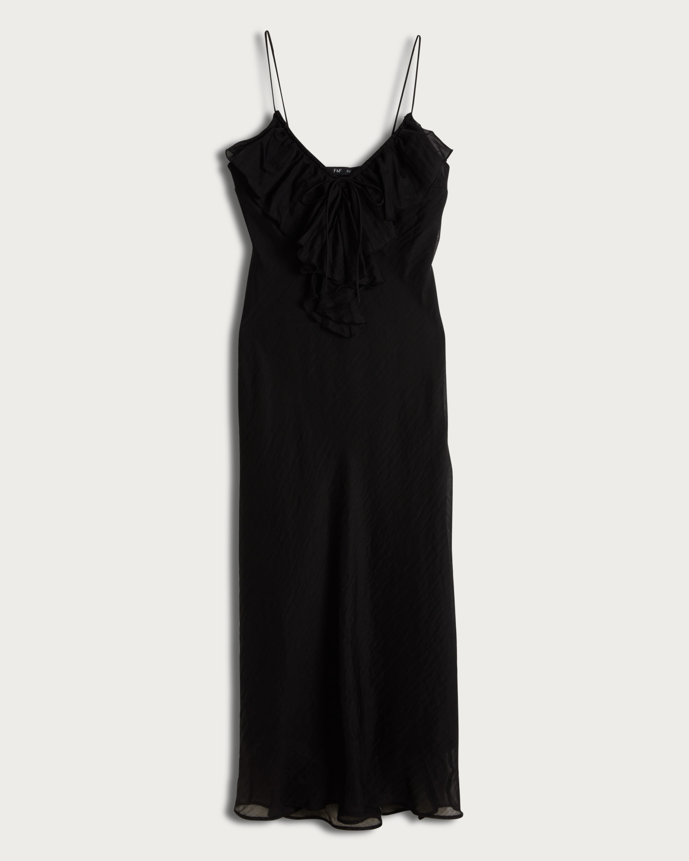 F&F V Neck Ruffle Front Strappy Midi Dress in Black thumbnail 4