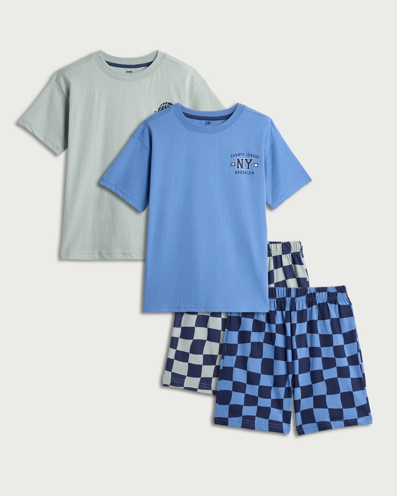 F&F 2-Pack Pure Cotton Check Pyjama Sets in Green