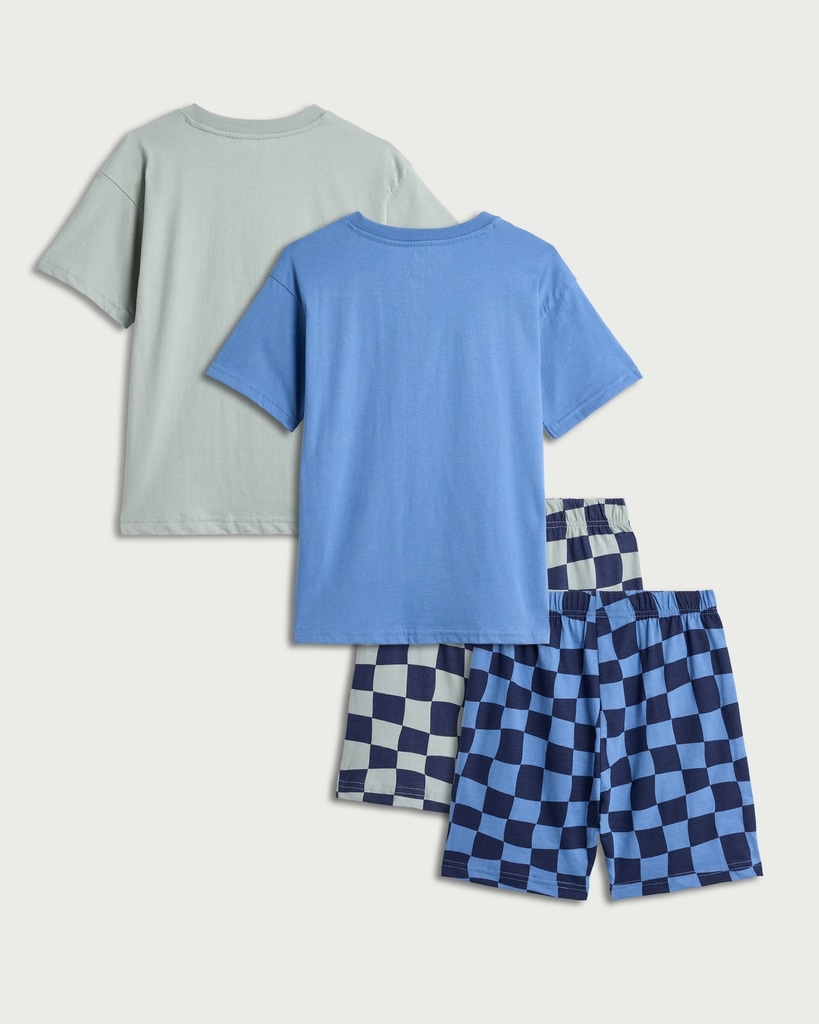 F&F 2-Pack Pure Cotton Check Pyjama Sets in Green thumbnail 2
