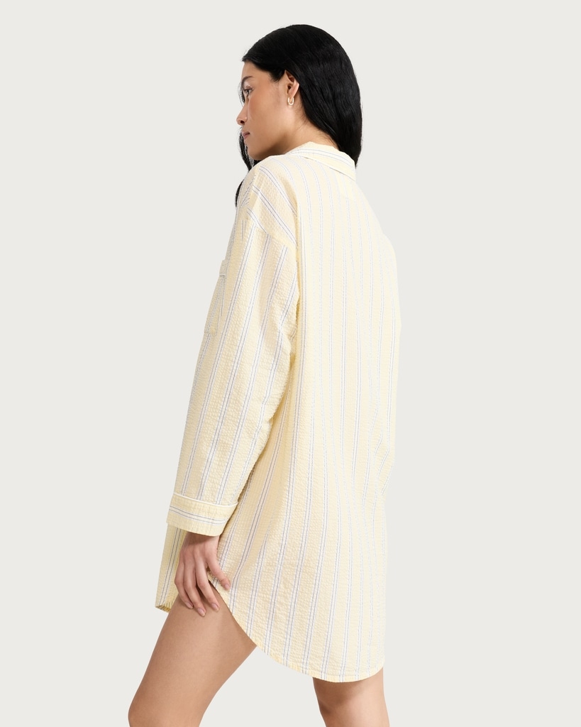 F&F Pure Cotton Striped Pyjama Shirt in Multi Yellow thumbnail 3